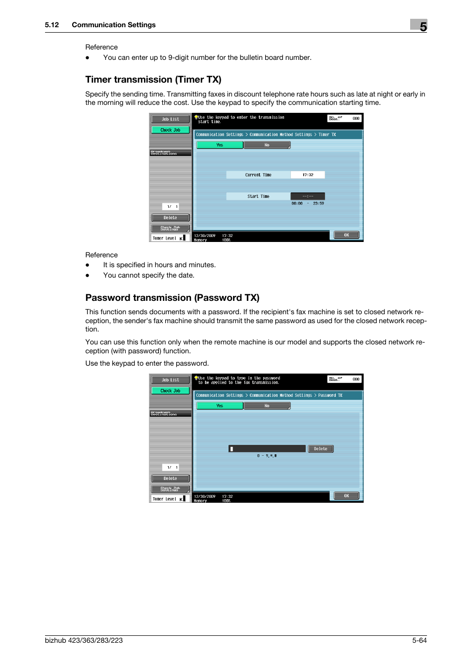 Timer transmission (timer tx), Password transmission (password tx), Er tx] (p. 5-64) | P. 5-64) | Konica Minolta BIZHUB 223 User Manual | Page 125 / 319
