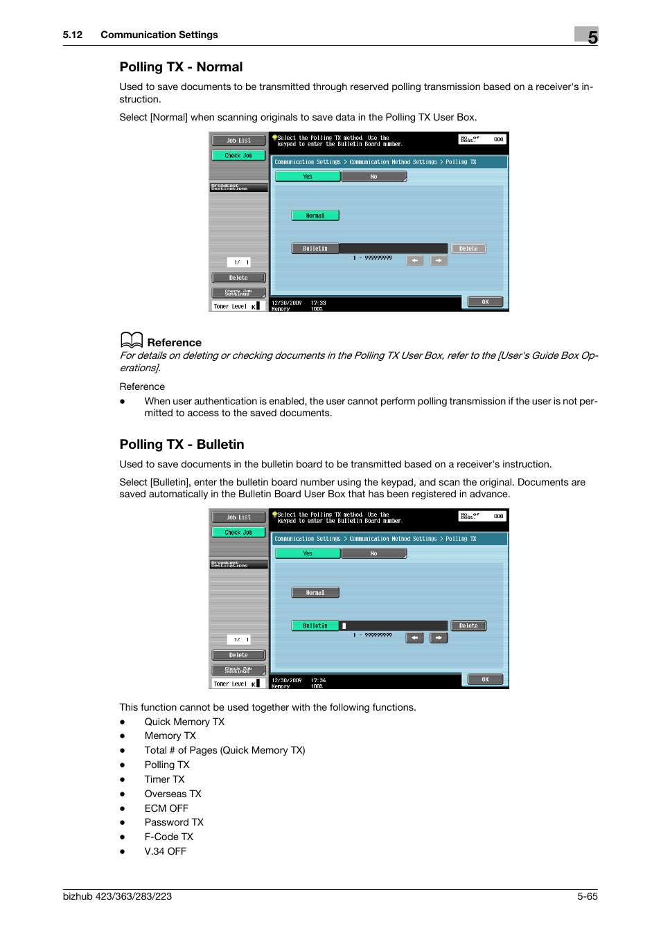 Polling tx - normal, Polling tx - bulletin, Polling tx - normal -65 polling tx - bulletin -65 | P. 5-65), Ulletin] (p. 5-65) | Konica Minolta BIZHUB 223 User Manual | Page 126 / 319