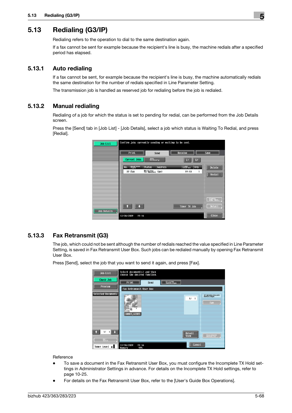 13 redialing (g3/ip), 1 auto redialing, 2 manual redialing | 3 fax retransmit (g3), Redialing (g3/ip) -68, Auto redialing -68, Manual redialing -68, Fax retransmit (g3) -68 | Konica Minolta BIZHUB 223 User Manual | Page 129 / 319