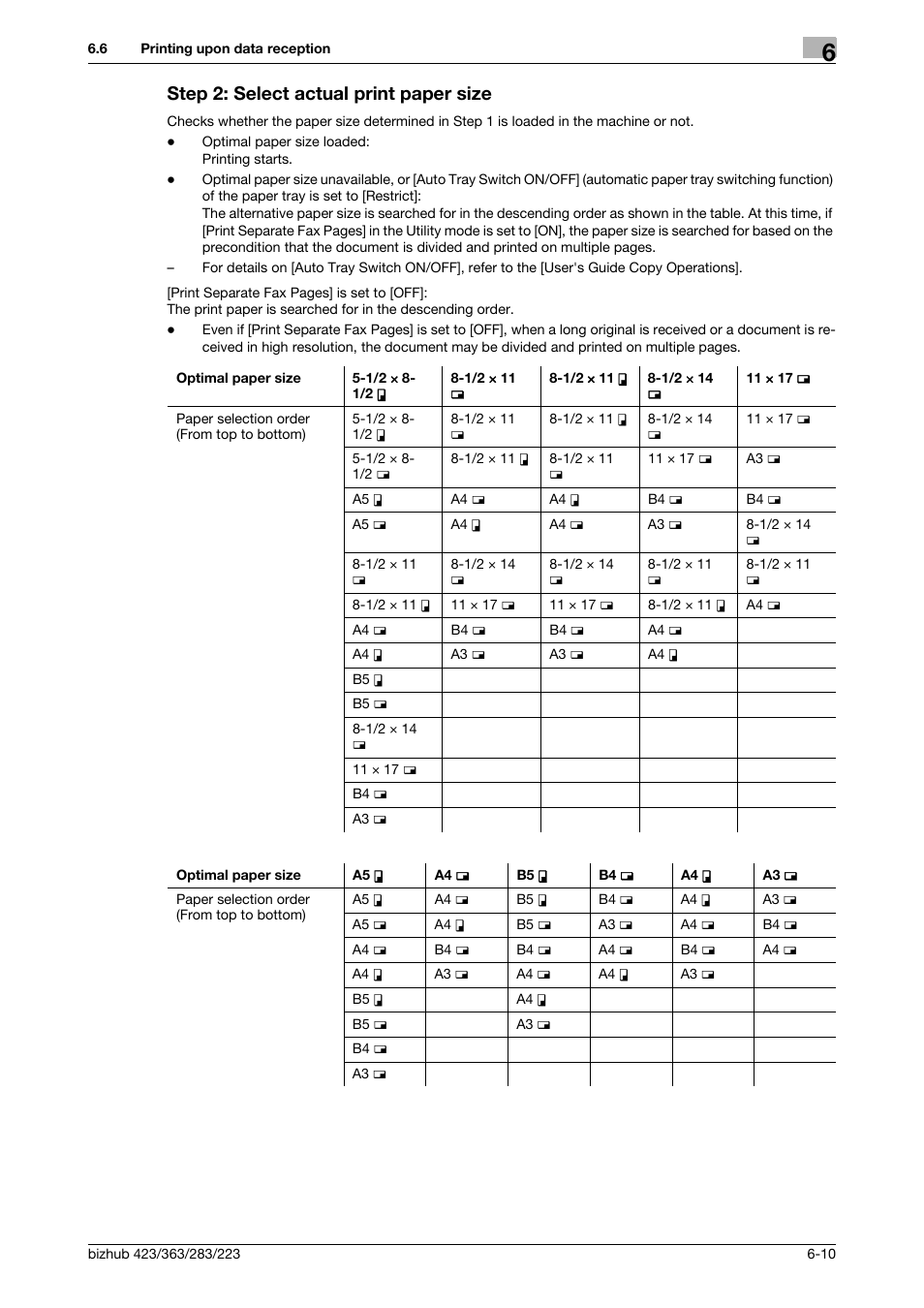 Step 2: select actual print paper size, Step 2: select actual print paper size -10 | Konica Minolta BIZHUB 223 User Manual | Page 139 / 319
