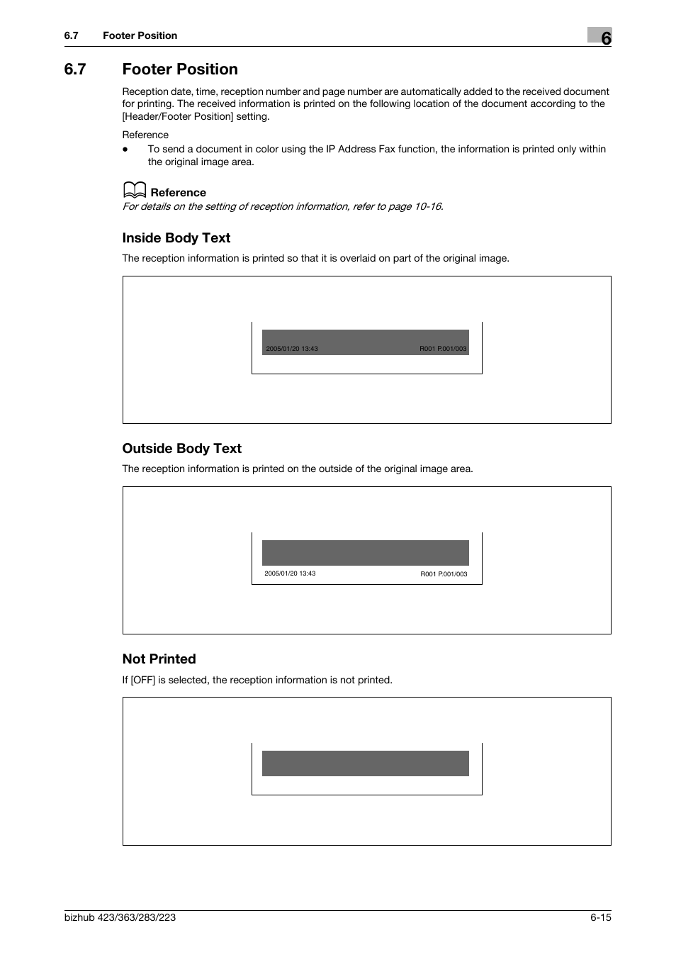7 footer position, Inside body text, Outside body text | Not printed, Not printed -15 | Konica Minolta BIZHUB 223 User Manual | Page 144 / 319