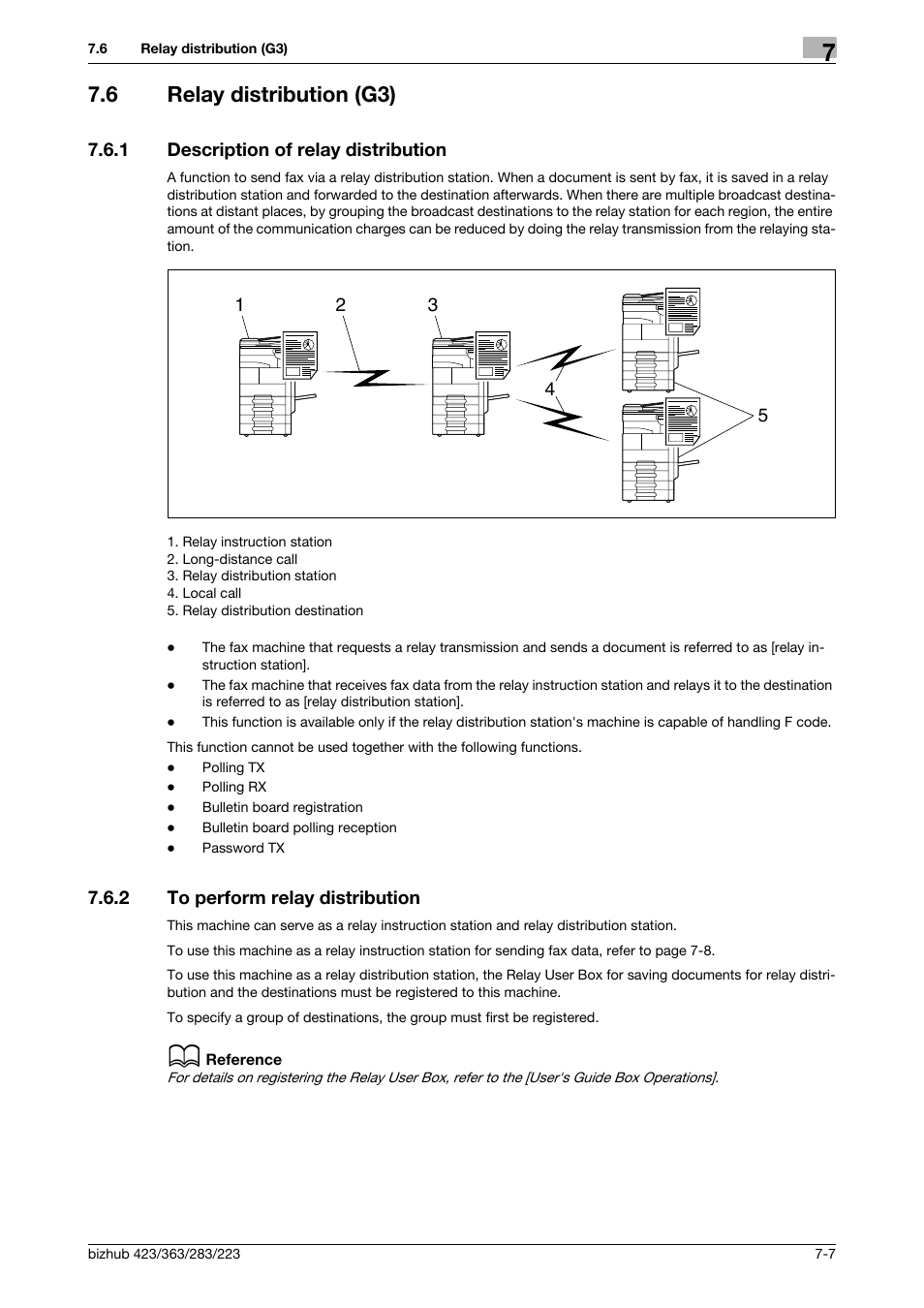 6 relay distribution (g3), 1 description of relay distribution, 2 to perform relay distribution | Relay distribution (g3) -7, Description of relay distribution -7, To perform relay distribution -7 | Konica Minolta BIZHUB 223 User Manual | Page 151 / 319
