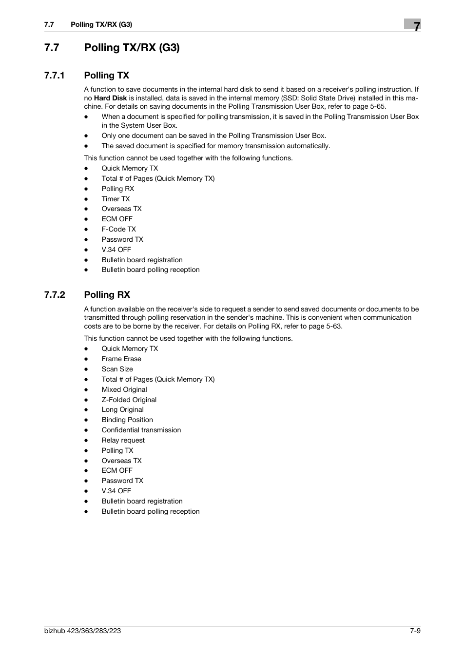 7 polling tx/rx (g3), 1 polling tx, 2 polling rx | Polling tx/rx (g3) -9, Polling tx -9, Polling rx -9 | Konica Minolta BIZHUB 223 User Manual | Page 153 / 319