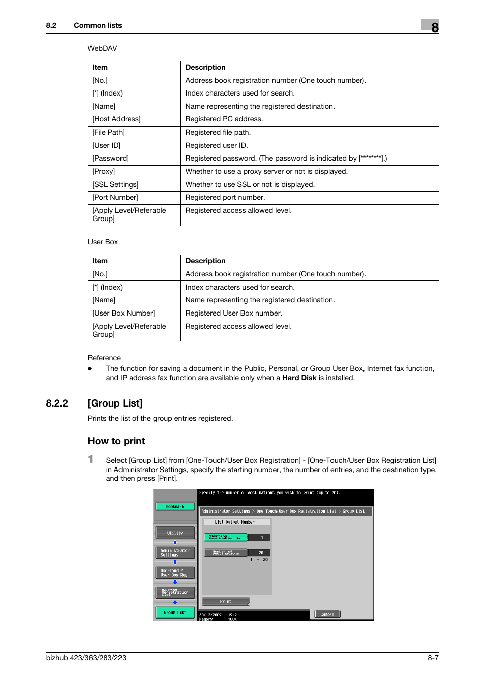 2 [group list, How to print, Group list] -7 how to print -7 | Konica Minolta BIZHUB 223 User Manual | Page 162 / 319