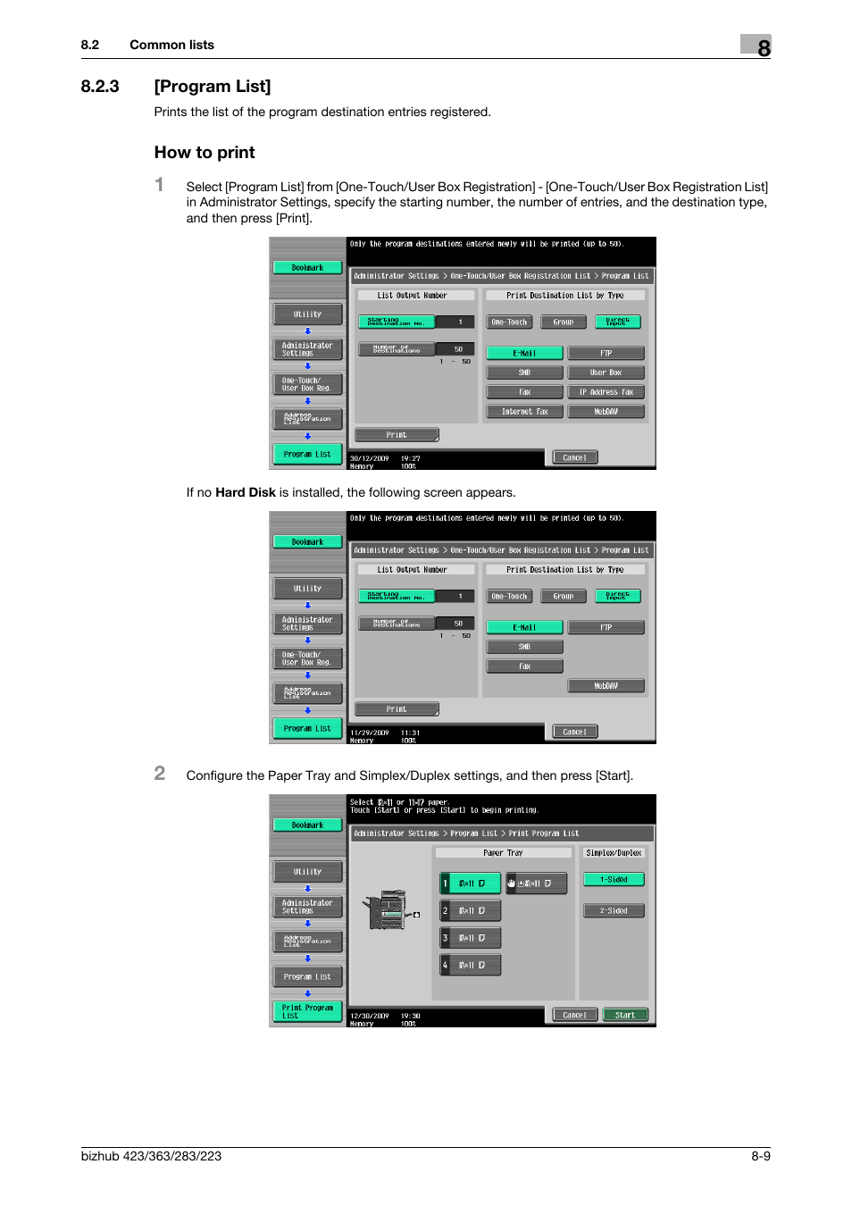 3 [program list, How to print, Program list] -9 how to print -9 | Konica Minolta BIZHUB 223 User Manual | Page 164 / 319