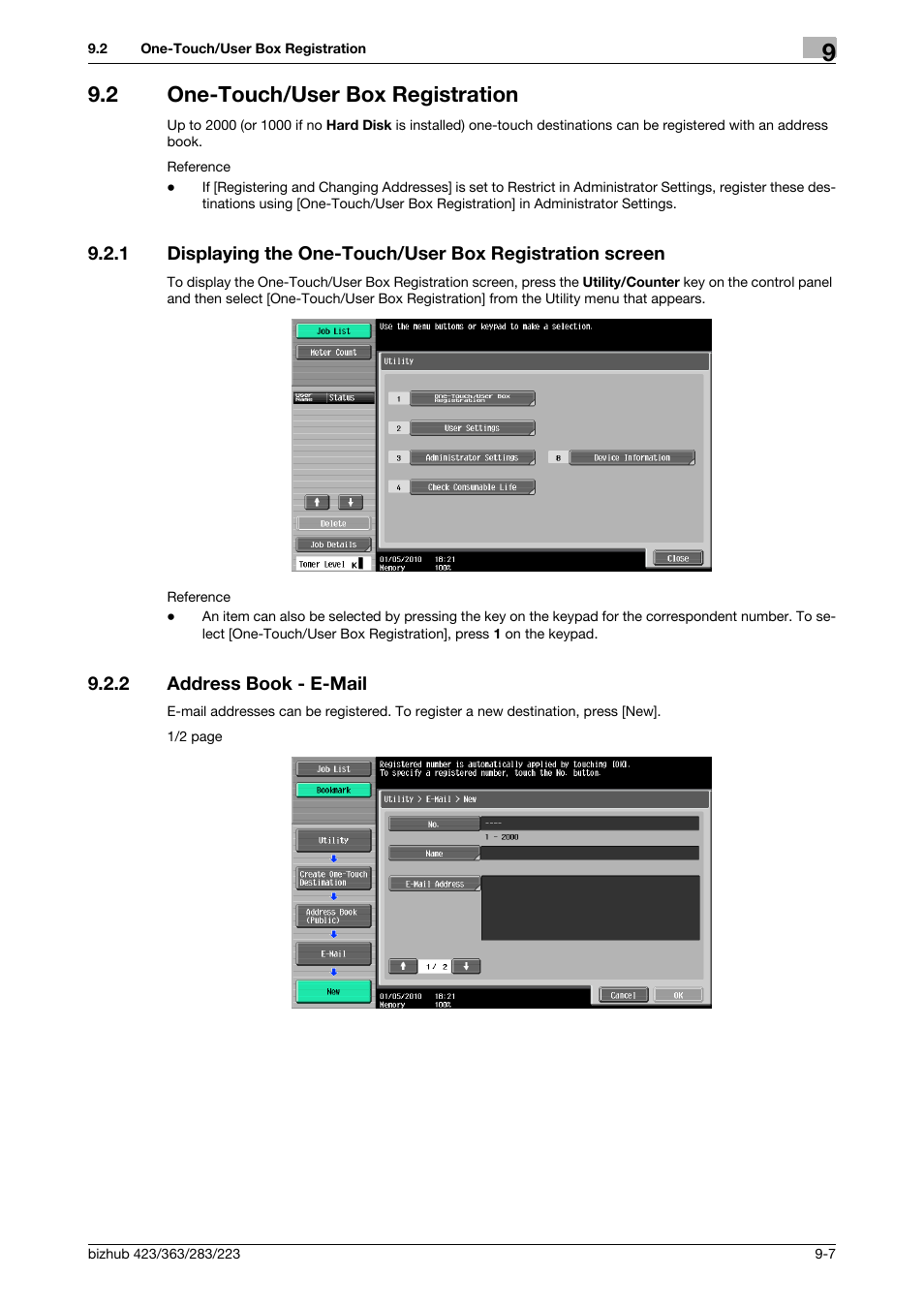 2 one-touch/user box registration, 2 address book - e-mail, One-touch/user box registration -7 | Address book - e-mail -7 | Konica Minolta BIZHUB 223 User Manual | Page 192 / 319