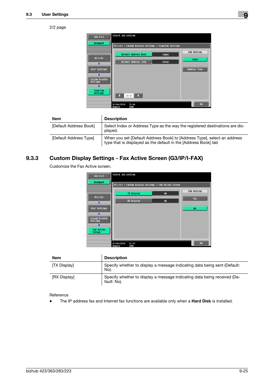 Screen] (p. 9-25 | Konica Minolta BIZHUB 223 User Manual | Page 210 / 319