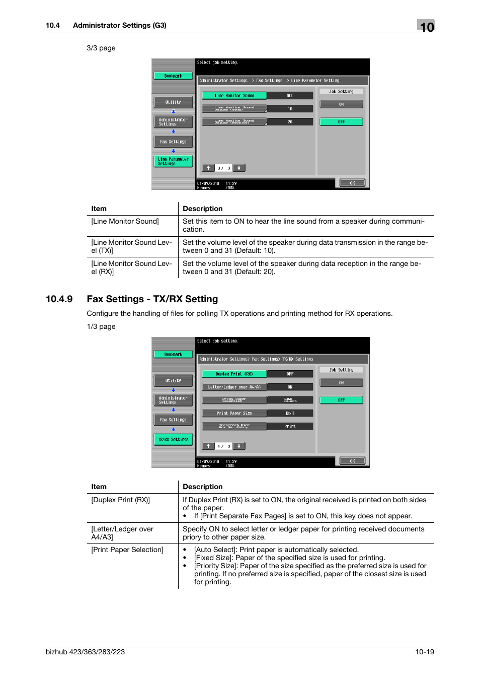 9 fax settings - tx/rx setting, Fax settings - tx/rx setting -19, P. 10-19) | Konica Minolta BIZHUB 223 User Manual | Page 231 / 319