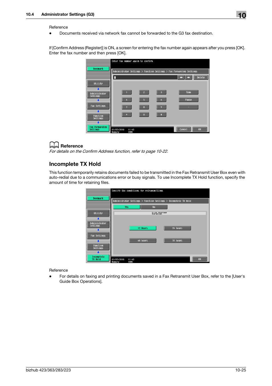 Incomplete tx hold, Incomplete tx hold -25, P. 10-25) | Konica Minolta BIZHUB 223 User Manual | Page 237 / 319