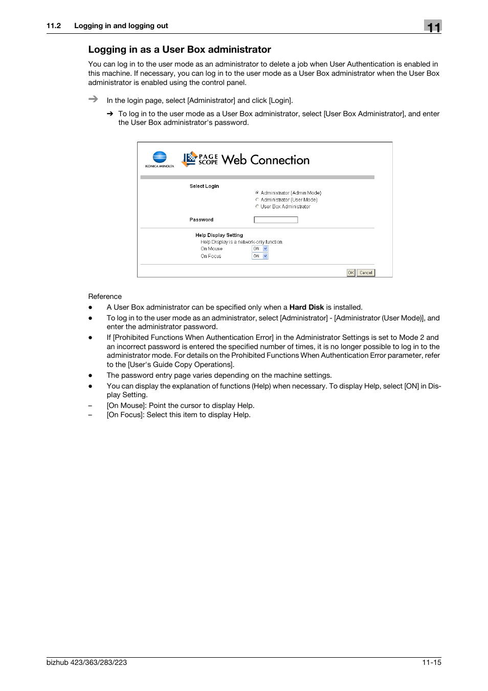 Logging in as a user box administrator, Logging in as a user box administrator -15 | Konica Minolta BIZHUB 223 User Manual | Page 270 / 319