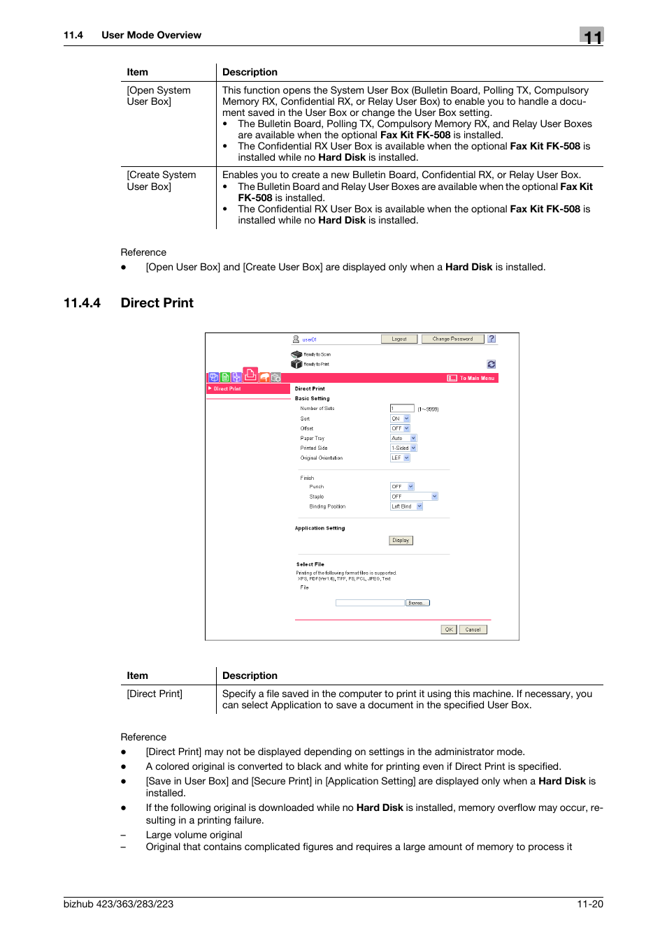 4 direct print, Direct print -20 | Konica Minolta BIZHUB 223 User Manual | Page 275 / 319