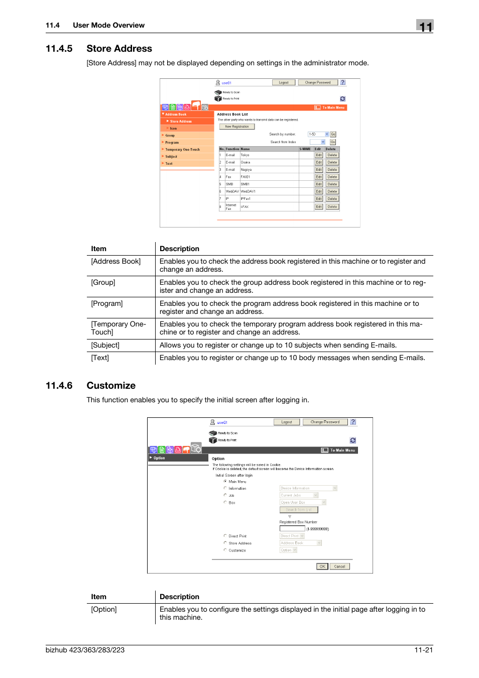 5 store address, 6 customize, Store address -21 | Customize -21 | Konica Minolta BIZHUB 223 User Manual | Page 276 / 319