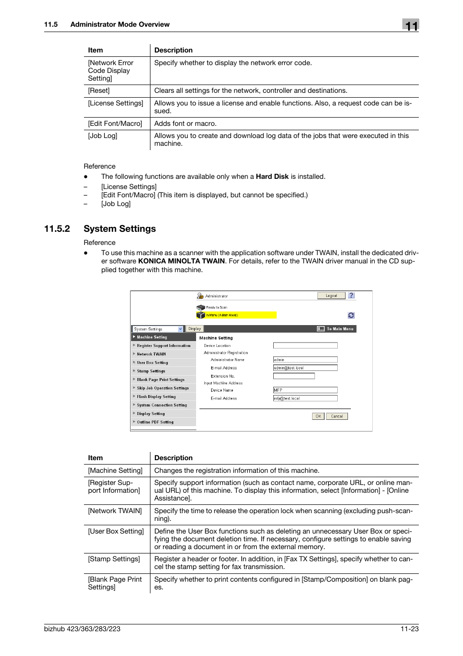 2 system settings, System settings -23 | Konica Minolta BIZHUB 223 User Manual | Page 278 / 319