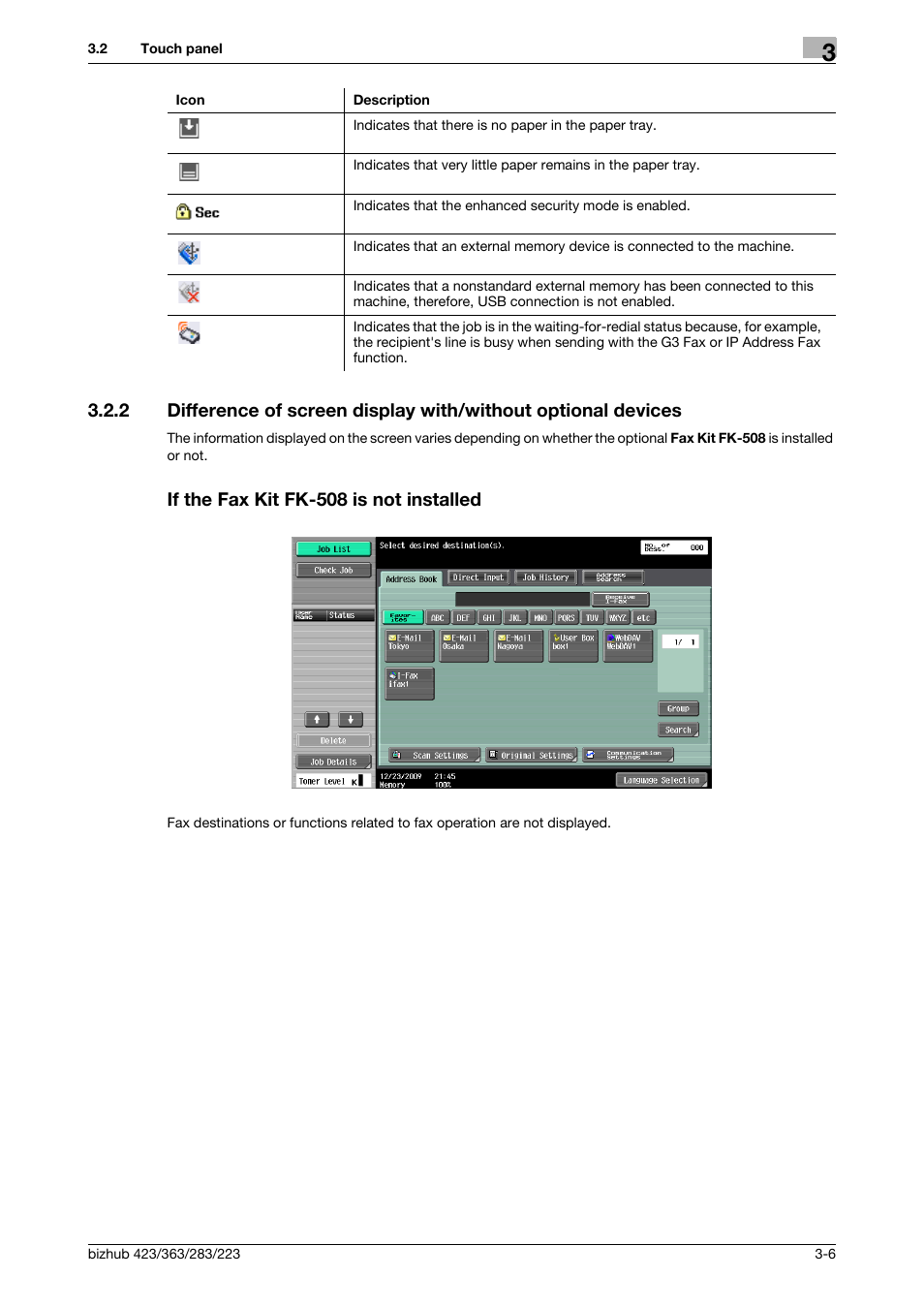 If the fax kit fk-508 is not installed | Konica Minolta BIZHUB 223 User Manual | Page 40 / 319