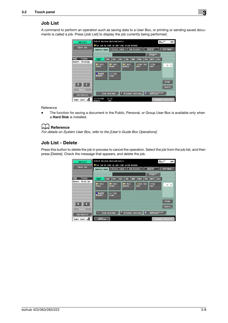Job list, Job list - delete, Job list -8 job list - delete -8 | Konica Minolta BIZHUB 223 User Manual | Page 42 / 319