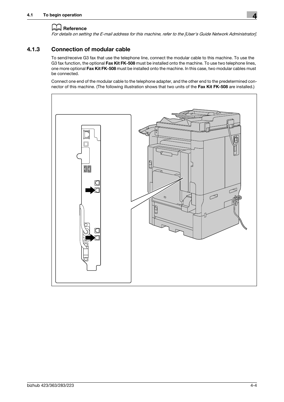 3 connection of modular cable, Connection of modular cable -4 | Konica Minolta BIZHUB 223 User Manual | Page 57 / 319