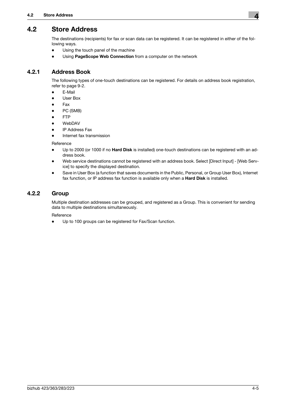 2 store address, 1 address book, 2 group | Store address -5, Address book -5, Group -5 | Konica Minolta BIZHUB 223 User Manual | Page 58 / 319
