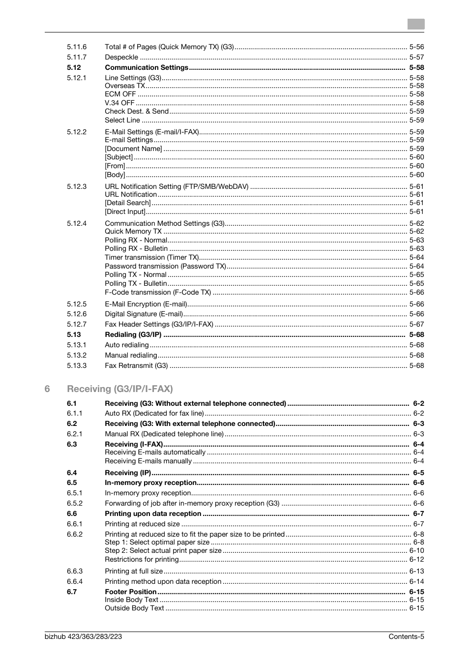 6receiving (g3/ip/i-fax) | Konica Minolta BIZHUB 223 User Manual | Page 6 / 319
