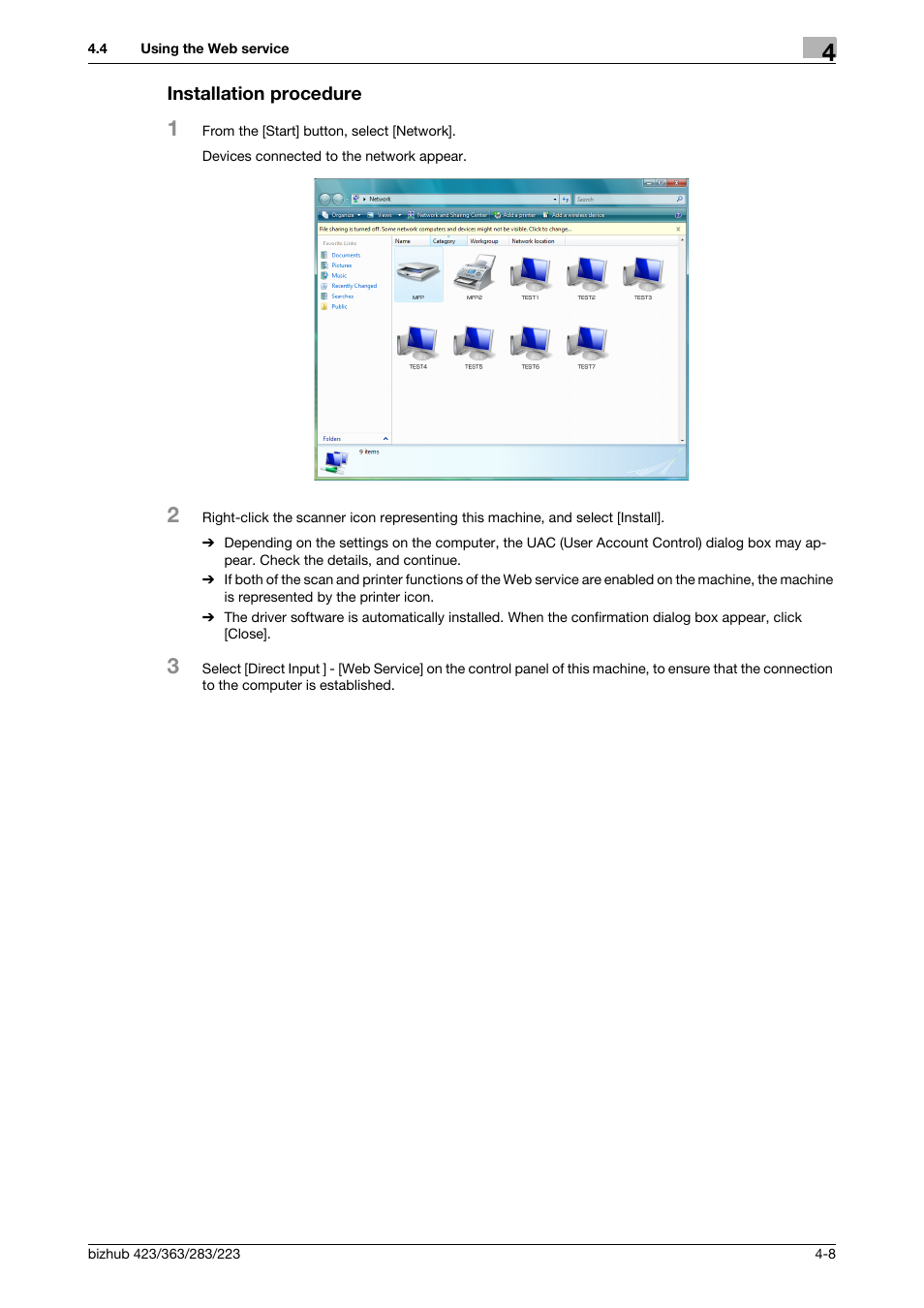Installation procedure, Installation procedure -8 | Konica Minolta BIZHUB 223 User Manual | Page 61 / 319