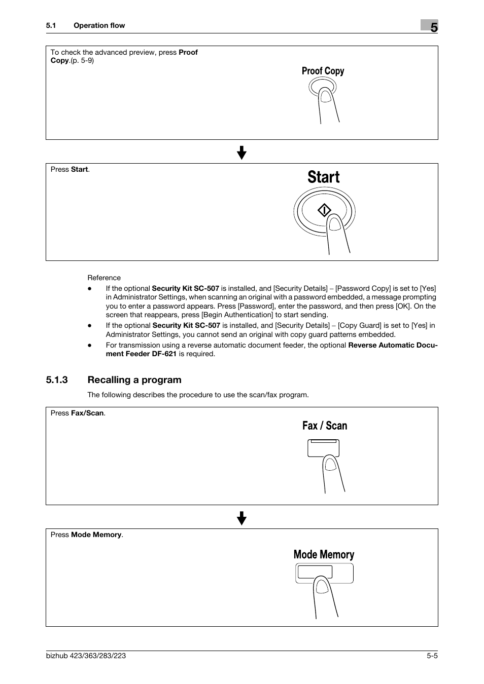 3 recalling a program, Recalling a program -5 | Konica Minolta BIZHUB 223 User Manual | Page 66 / 319