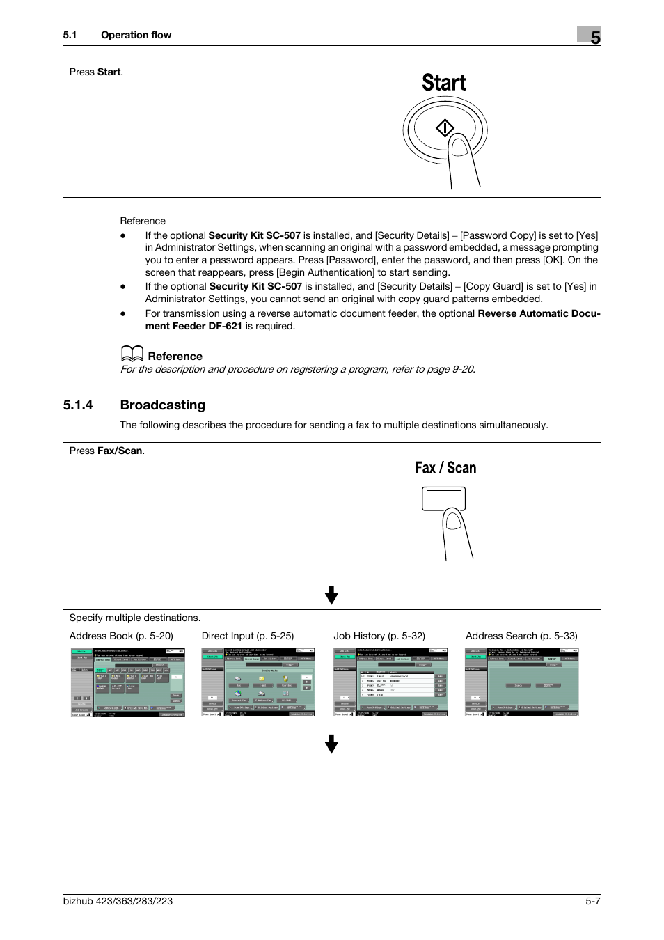 4 broadcasting, Broadcasting -7 | Konica Minolta BIZHUB 223 User Manual | Page 68 / 319