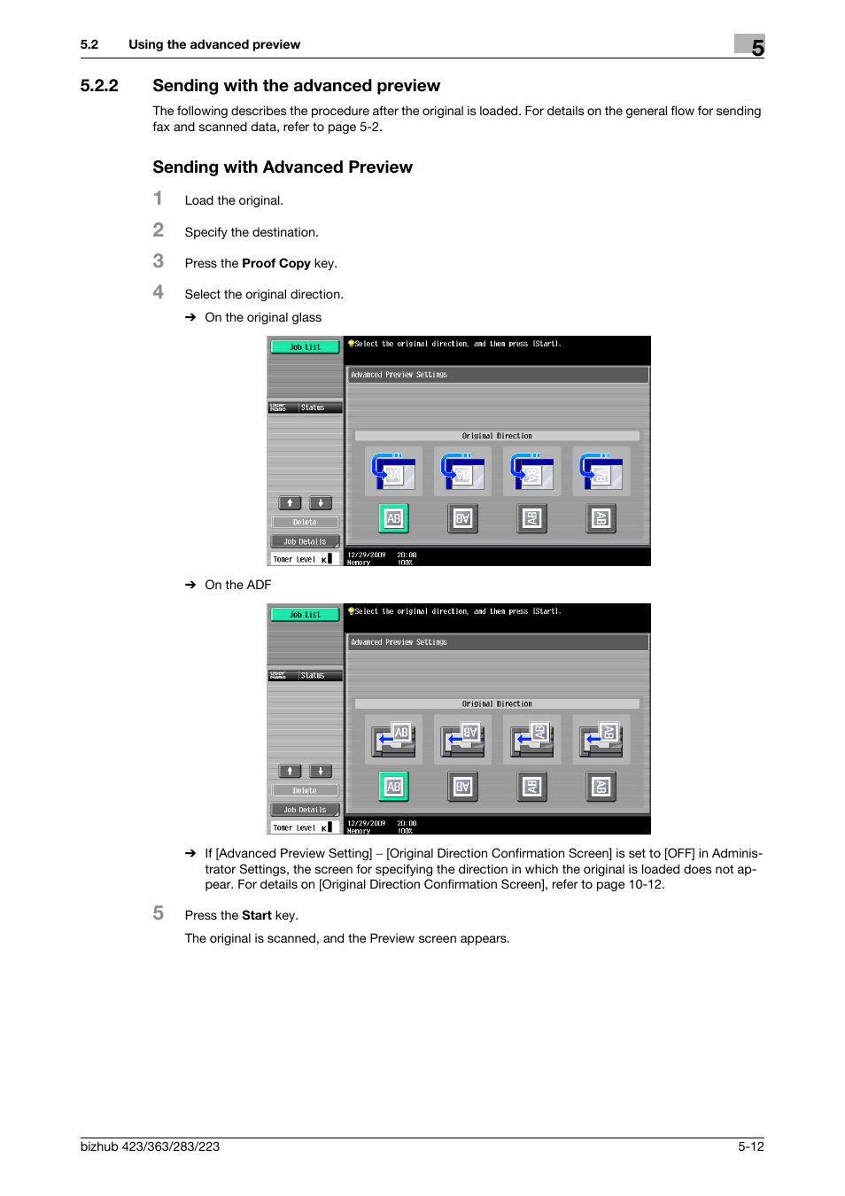 2 sending with the advanced preview, Sending with advanced preview | Konica Minolta BIZHUB 223 User Manual | Page 73 / 319