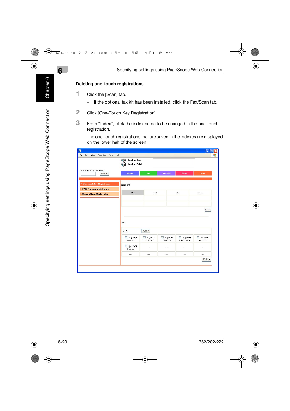 Deleting one-touch registrations, Deleting one-touch registrations -20 | Konica Minolta bizhub 282 User Manual | Page 161 / 204