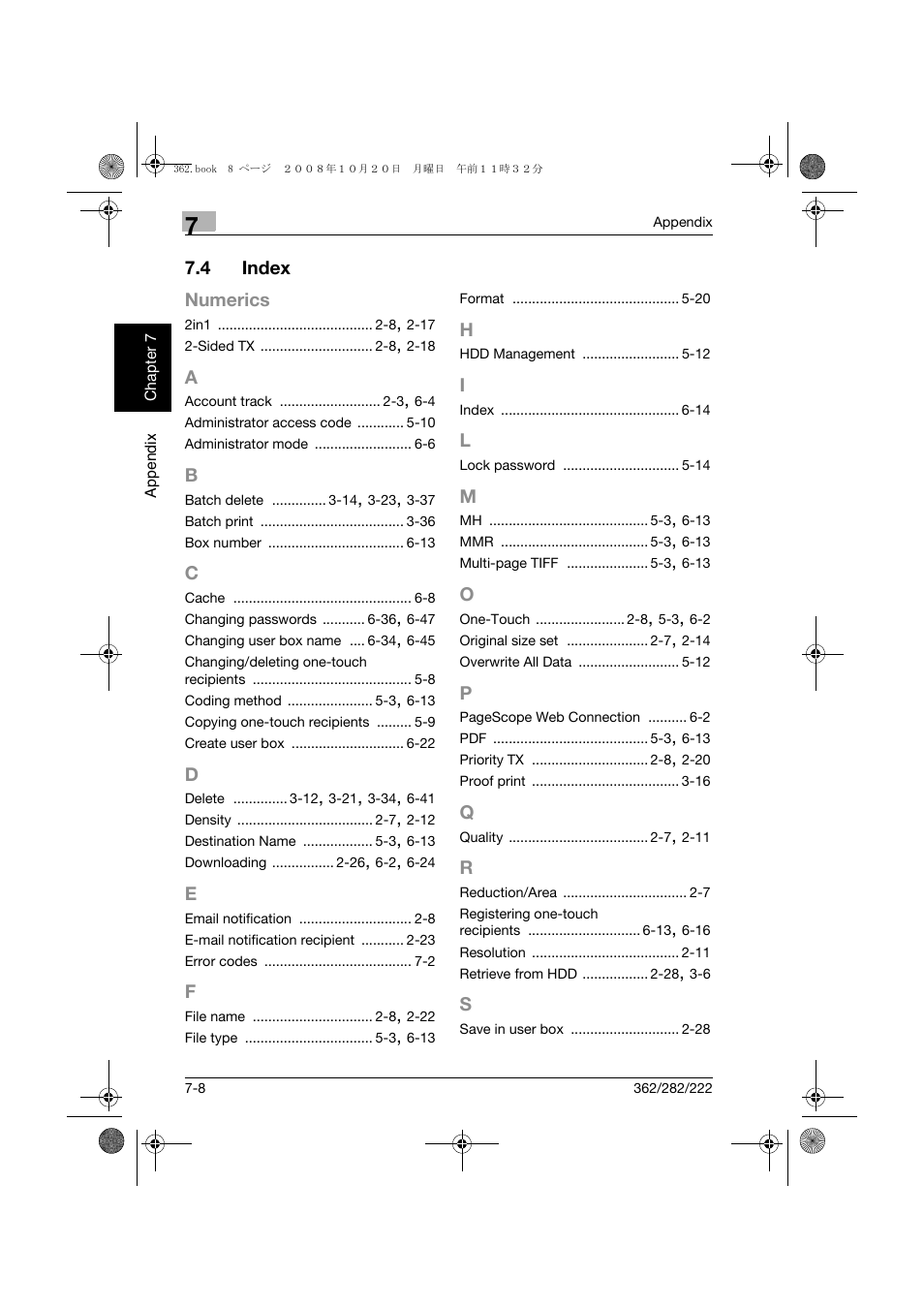 4 index, Index -8 | Konica Minolta bizhub 282 User Manual | Page 201 / 204