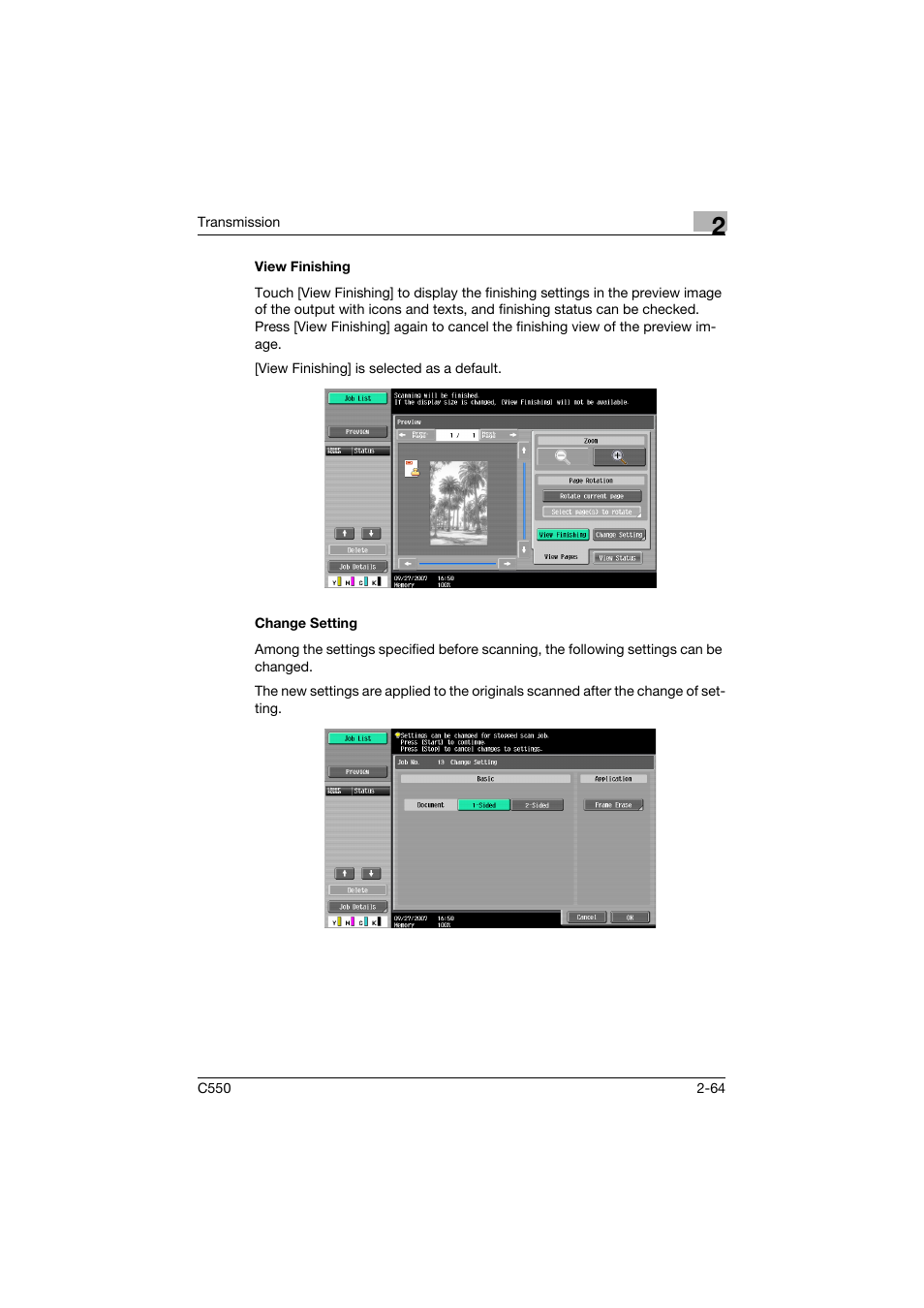 View finishing, Change setting, View finishing -64 change setting -64 | Konica Minolta bizhub C550 User Manual | Page 108 / 403