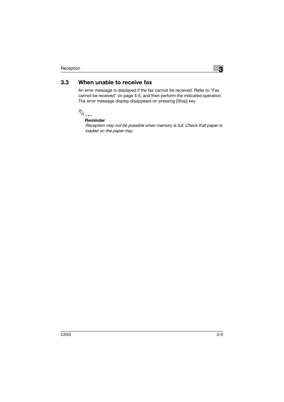 3 when unable to receive fax, When unable to receive fax -5 | Konica Minolta bizhub C550 User Manual | Page 116 / 403