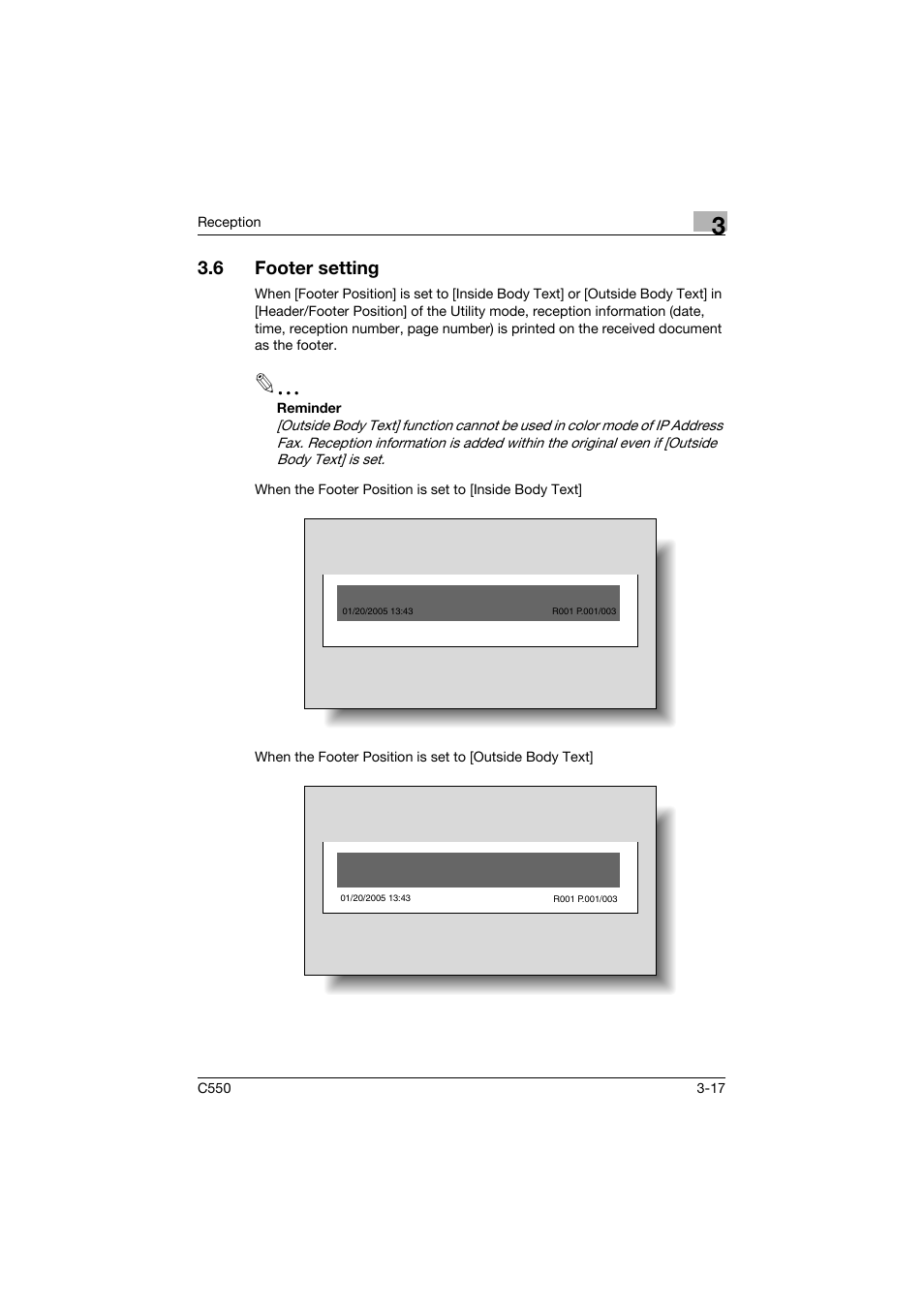 6 footer setting, Footer setting -17 | Konica Minolta bizhub C550 User Manual | Page 128 / 403