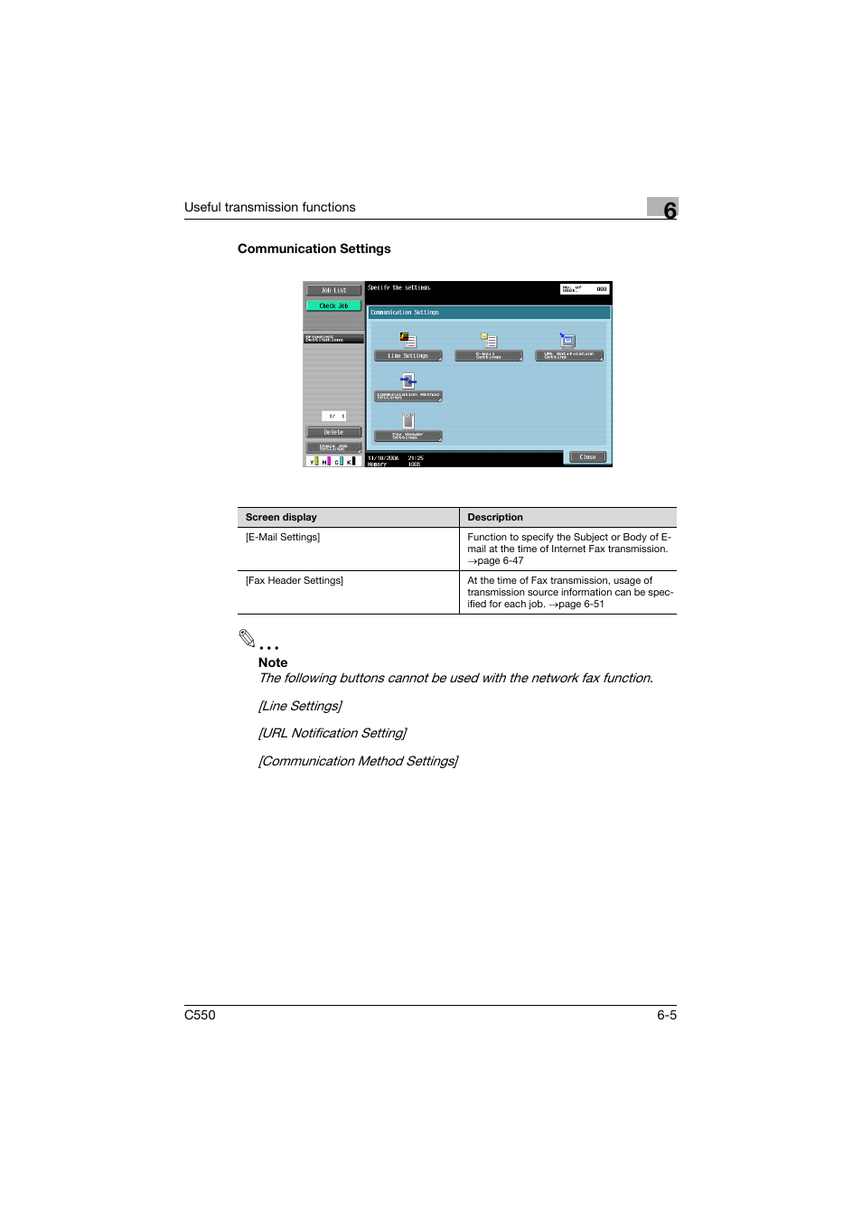 Communication settings, Communication settings -5 | Konica Minolta bizhub C550 User Manual | Page 149 / 403