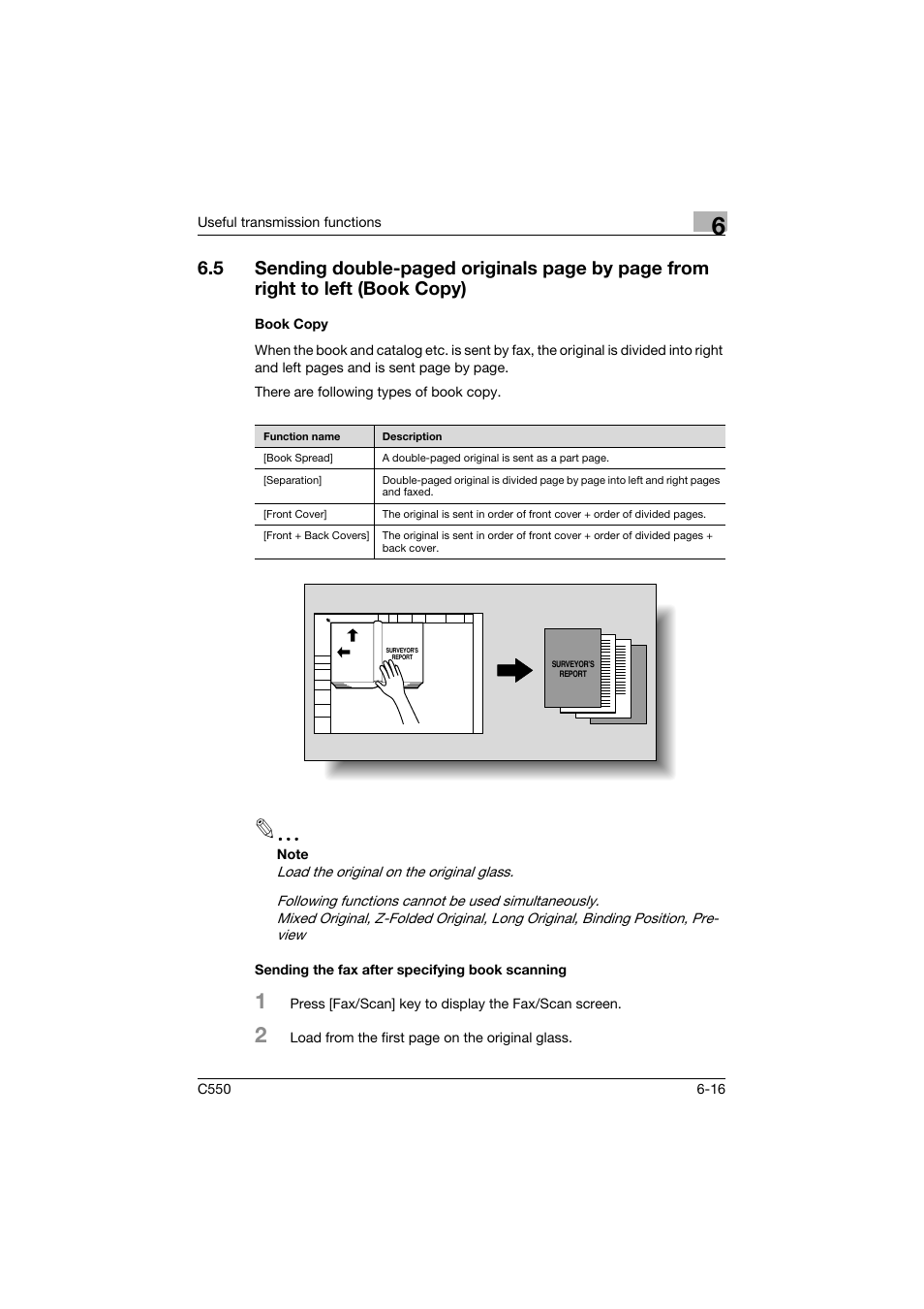 Book copy, Sending the fax after specifying book scanning | Konica Minolta bizhub C550 User Manual | Page 160 / 403