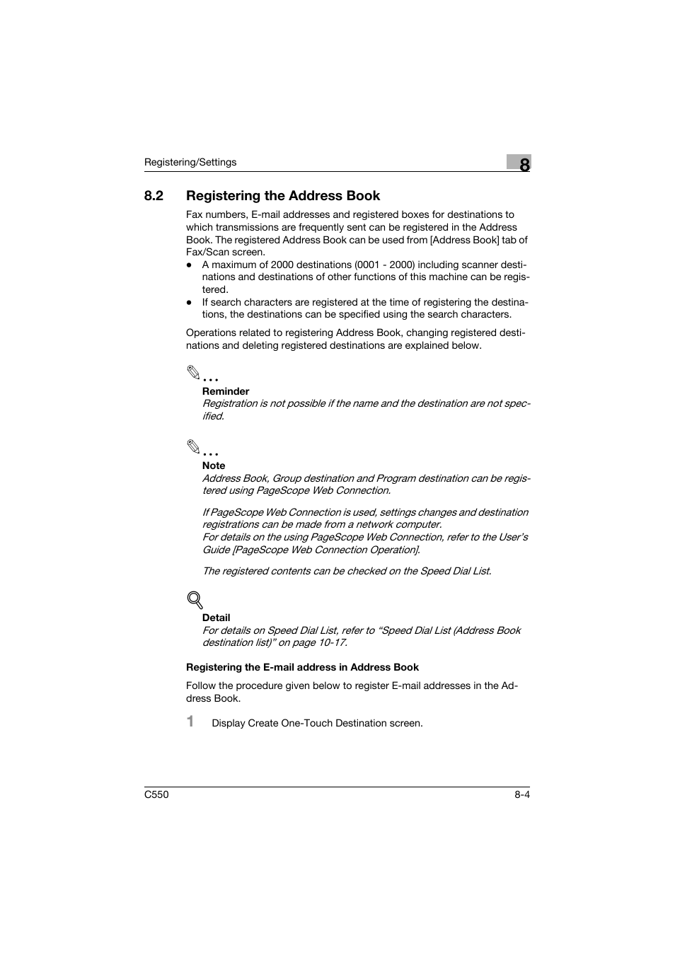 2 registering the address book, Registering the e-mail address in address book, Registering the address book -4 | Registering the e-mail address in address book -4 | Konica Minolta bizhub C550 User Manual | Page 205 / 403