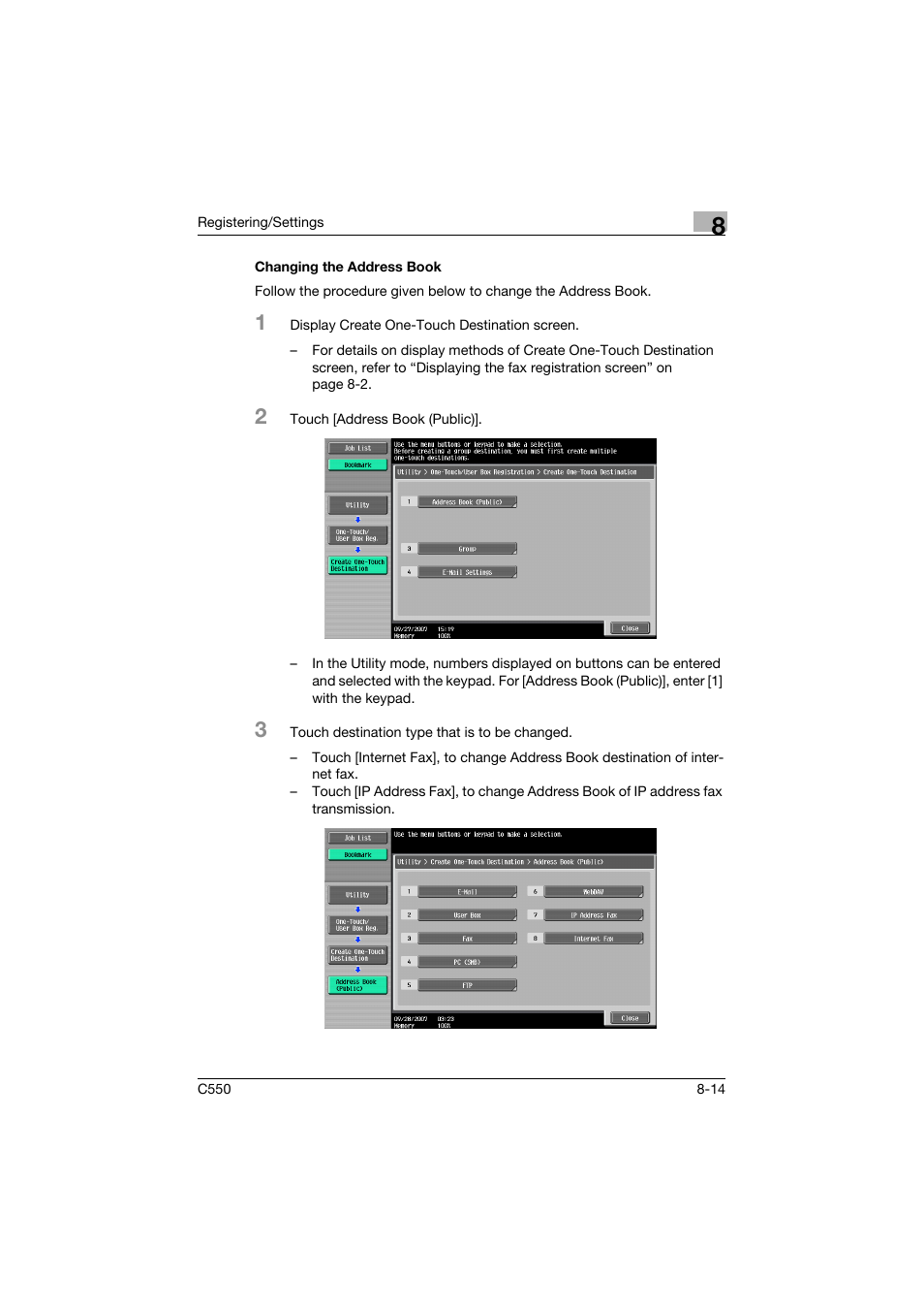 Changing the address book, Changing the address book -14 | Konica Minolta bizhub C550 User Manual | Page 215 / 403