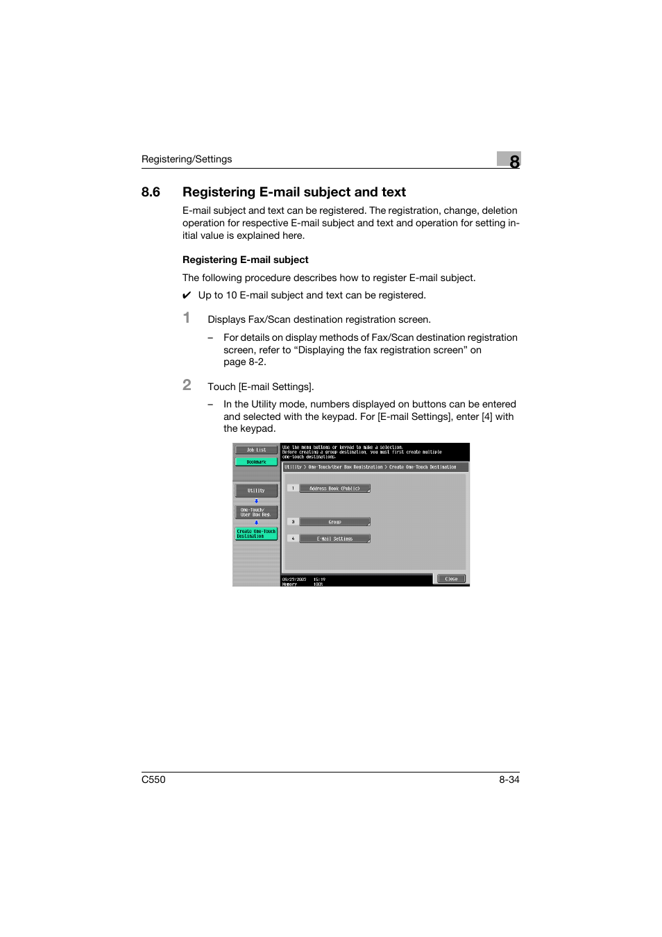 6 registering e-mail subject and text, Registering e-mail subject, Registering e-mail subject and text -34 | Registering e-mail subject -34 | Konica Minolta bizhub C550 User Manual | Page 235 / 403