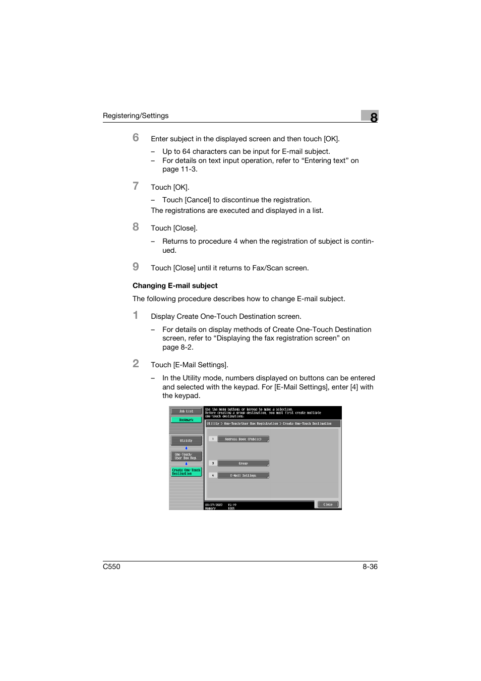 Changing e-mail subject, Changing e-mail subject -36 | Konica Minolta bizhub C550 User Manual | Page 237 / 403