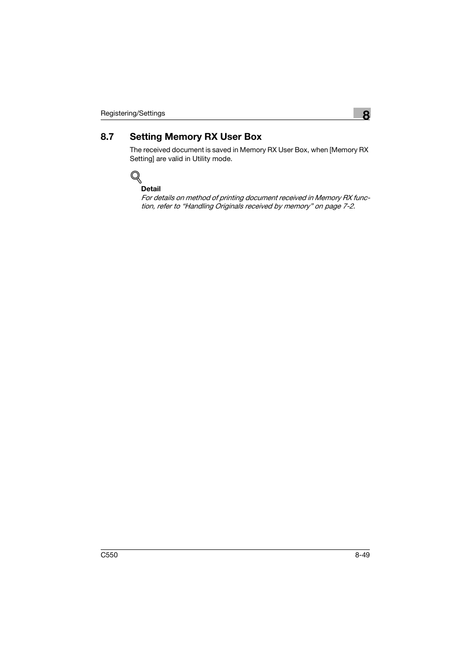 7 setting memory rx user box, Setting memory rx user box -49 | Konica Minolta bizhub C550 User Manual | Page 250 / 403