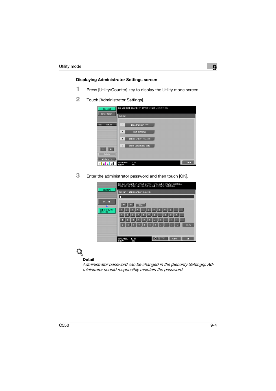 Displaying administrator settings screen, Displaying administrator settings screen -4 | Konica Minolta bizhub C550 User Manual | Page 254 / 403