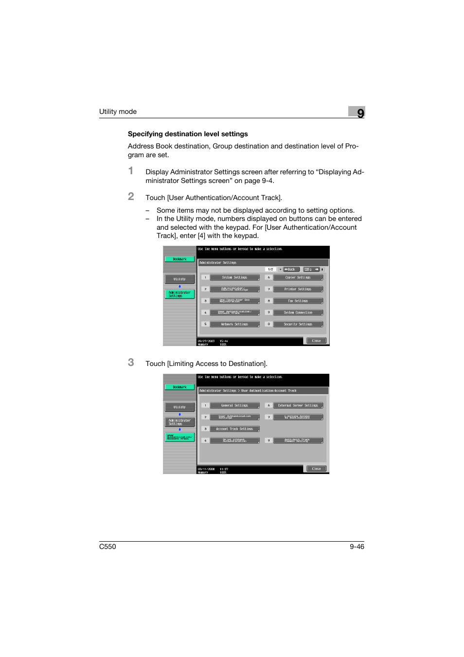 Specifying destination level settings, Specifying destination level settings -46 | Konica Minolta bizhub C550 User Manual | Page 296 / 403