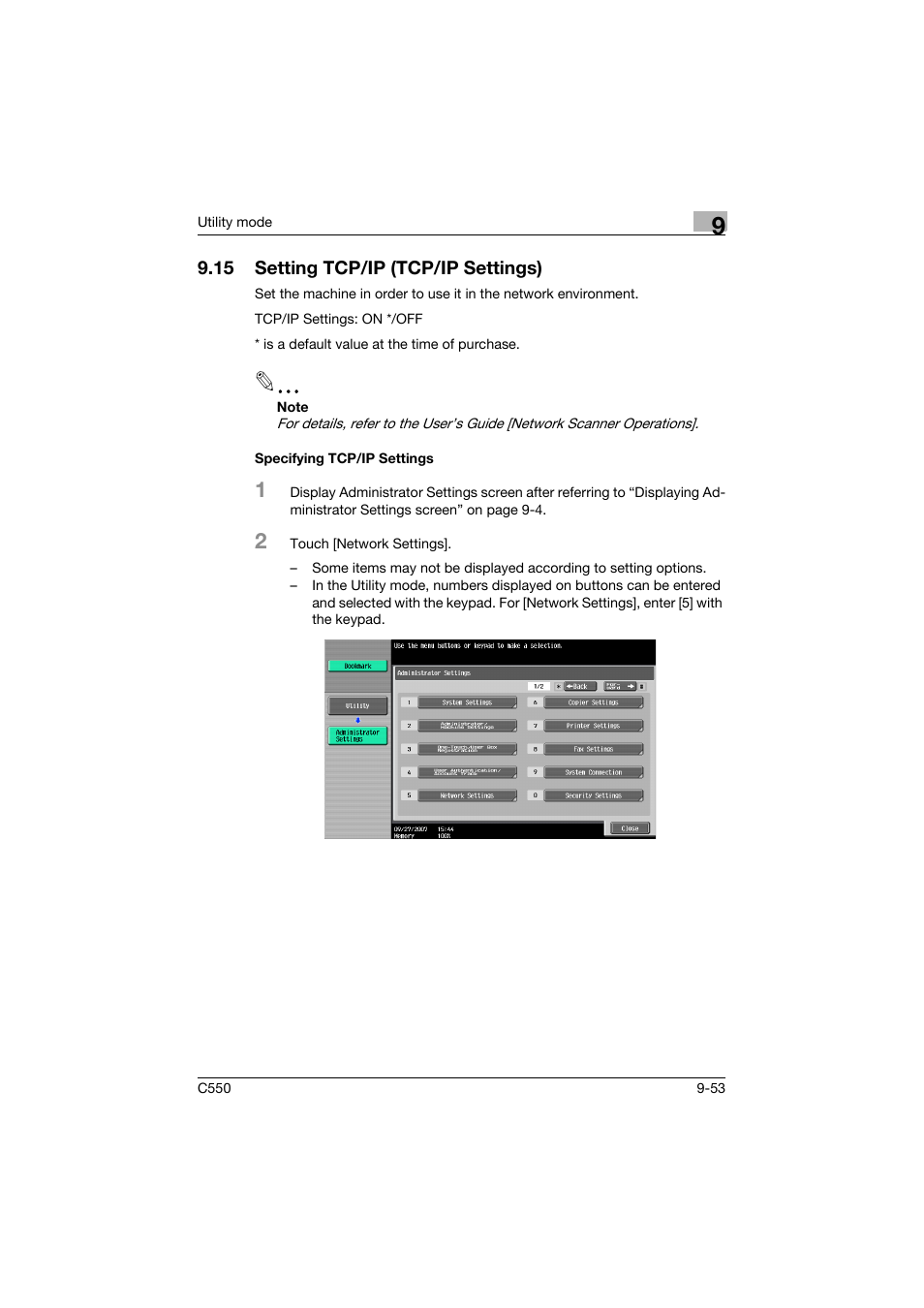 15 setting tcp/ip (tcp/ip settings), Specifying tcp/ip settings, Setting tcp/ip (tcp/ip settings) -53 | Specifying tcp/ip settings -53 | Konica Minolta bizhub C550 User Manual | Page 303 / 403