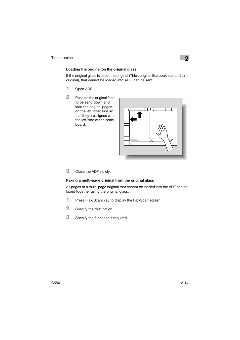 Loading the original on the original glass | Konica Minolta bizhub C550 User Manual | Page 58 / 403