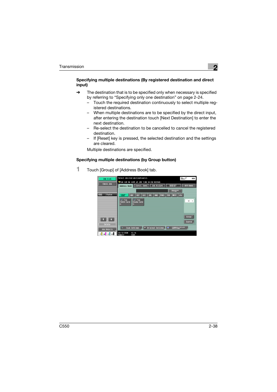 Specifying multiple destinations (by group button) | Konica Minolta bizhub C550 User Manual | Page 82 / 403