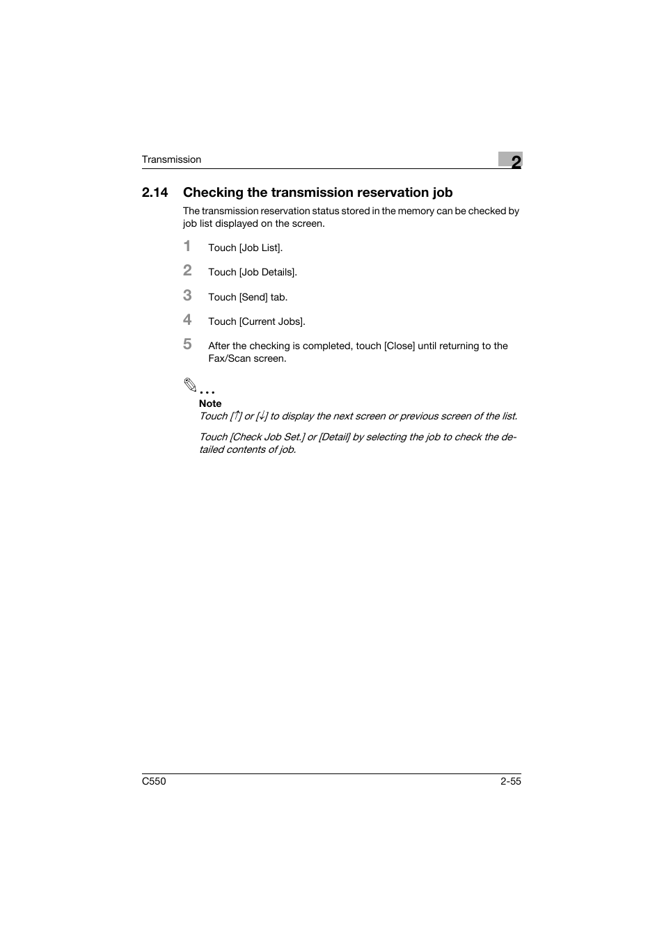 14 checking the transmission reservation job, Checking the transmission reservation job -55 | Konica Minolta bizhub C550 User Manual | Page 99 / 403
