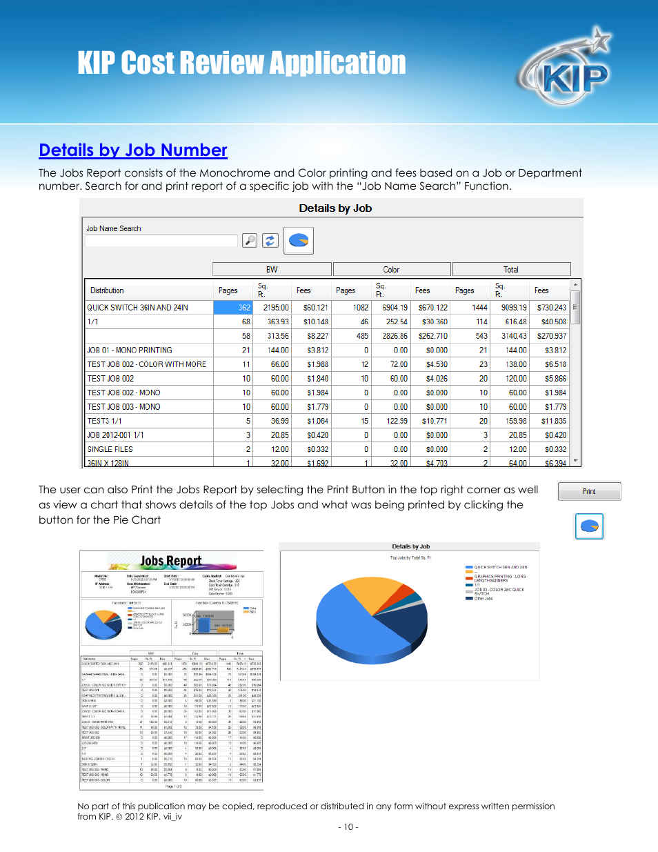 Kip cost review application, Details by job number | Konica Minolta KIP 7100 User Manual | Page 11 / 14