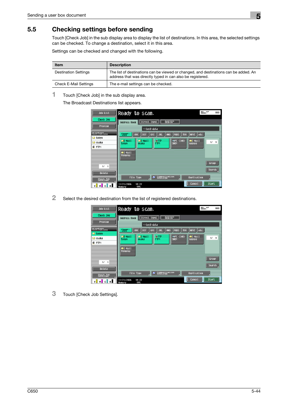 5 checking settings before sending, Checking settings before sending -44 | Konica Minolta bizhub C650 User Manual | Page 200 / 280