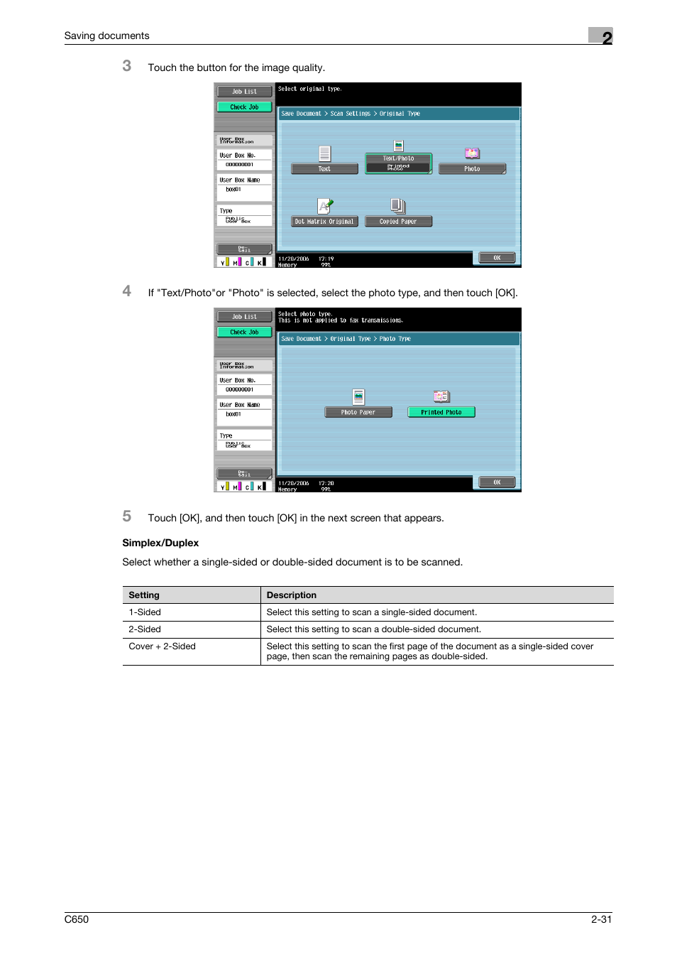 Simplex/duplex, Simplex/duplex -31, P. 2-31 | Konica Minolta bizhub C650 User Manual | Page 56 / 280