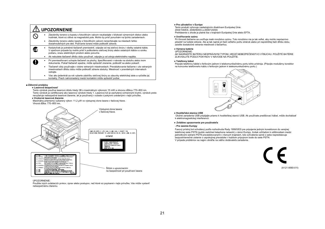 Upozornenie | Konica Minolta bizhub C35 User Manual | Page 22 / 49