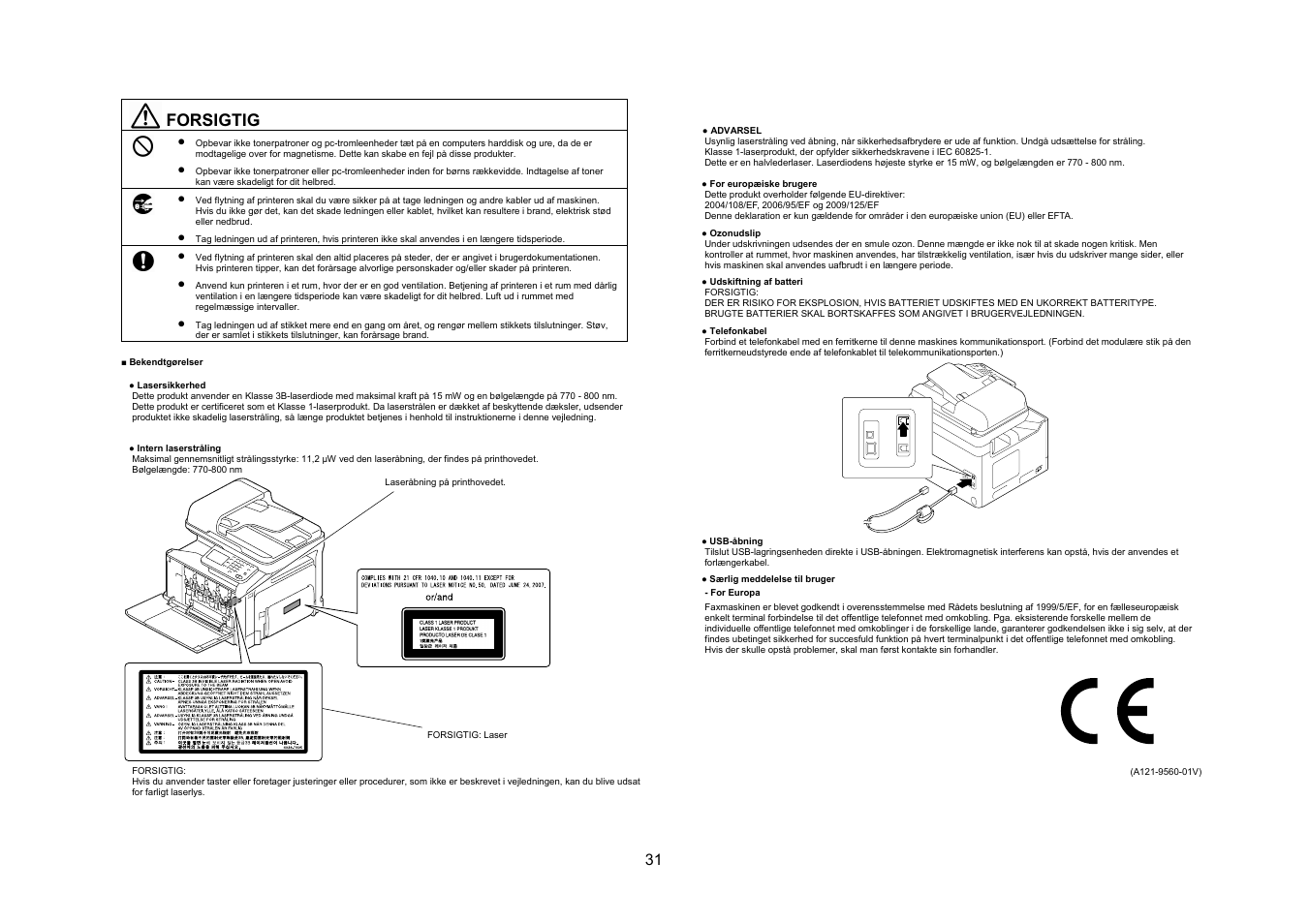 Forsigtig | Konica Minolta bizhub C35 User Manual | Page 32 / 49
