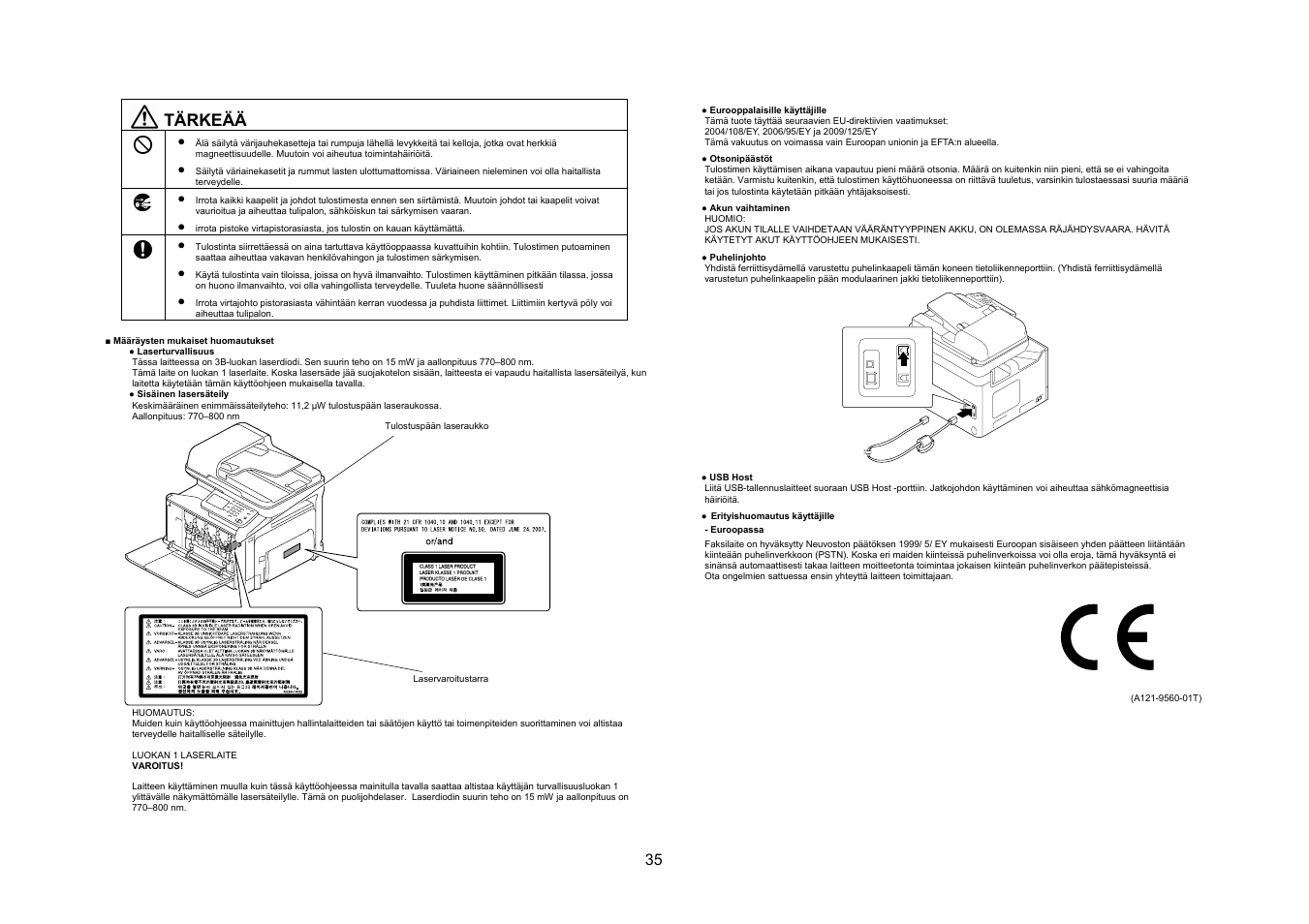 Tärkeää | Konica Minolta bizhub C35 User Manual | Page 36 / 49